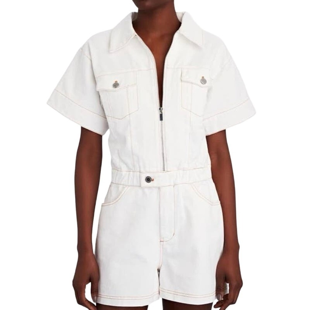 NWT WeWoreWhat REVOLVE White Stretch Twill Flight Romper Contrast Stitching - M